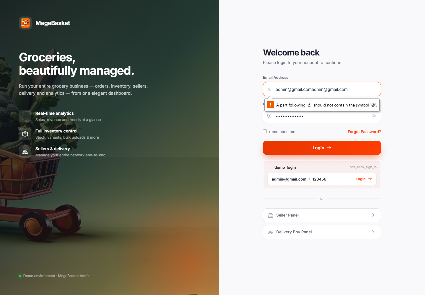 MegaBasket admin dashboard preview